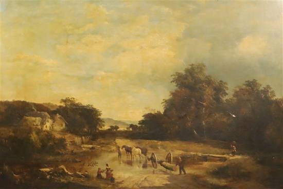 Sidney Richard Percy (1822-1886) Landscape with timber cart crossing a stream 25.5 x 37.5in.
